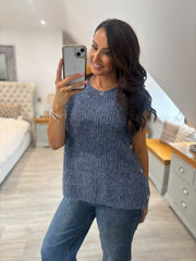 Denim Button Knit Tank Jordana