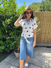 Cream Polka Dot Tie Front Blouse Tiana