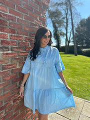 Blue Embroidered Ruffle Dress Taylor