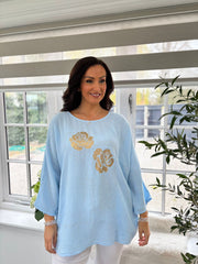 Blue Bubble Cotton Rose Top Katie