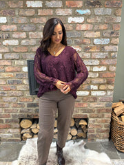Grape Textured Floral Mesh Top Imogen