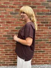 Chocolate Embroidered Leaf Tee Jill