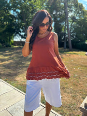 Rust Broderie Hem Vest Cordelia