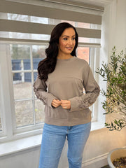 Mocha Ruffle Sleeve Sweatshirt Ava