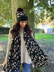 Black Leopard Hat and Scarf Set