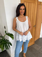 White Floral Strap Vest Top Lexa