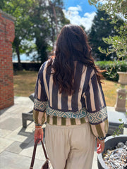 Navy Tribal Stripe Bomber Jacket