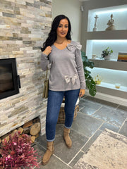 Grey Embellished Bow Knit Natalie