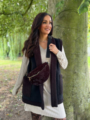 Black Textured Velour Crossbody Bag