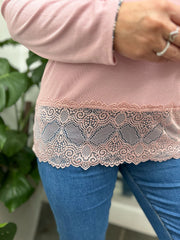 Pink Ribbed Lace Trim Top Madeline