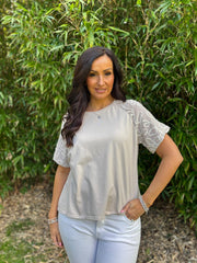 Stone Net Sleeve Applique Tee Gemma