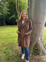 Chocolate Boucle Stripe Detail Coat Mia