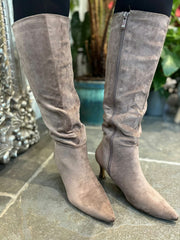 Mocha Faux Suede Pointed Knee High Boots