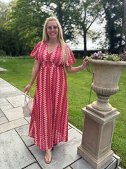 Red Crochet Patterned Stripe Dress Anabelle