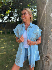 Denim Mocha Coral Print Blouse Stacey