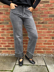 Grey Embellished Turn Up Jeans