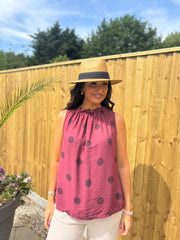 Wine Polka Dot Sleeveless Top Tiana