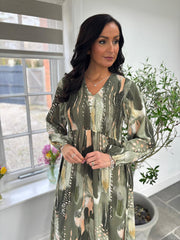 Khaki Patterned Maxi Dress Bea