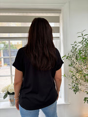 Black Soft Drape Bow Top Joanie