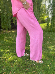 Candy Pink Textured Lightweight Trousers Kaylee