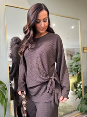 Chocolate Textured Trousers Set Liora