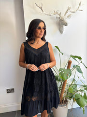 Black Mesh Floral Lace Dress Gabriella