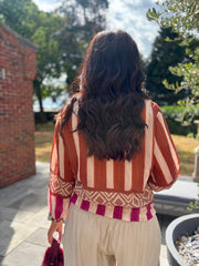 Rust Tribal Stripe Bomber Jacket