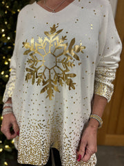 Winter White Gold Festive Snowflake Knit Ava