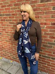 Navy Graphic Heart Scarf