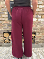 Wine Sequin Velour Trim Joggers Trixie