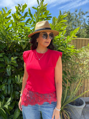 Red Lace Hem Top Yasmin