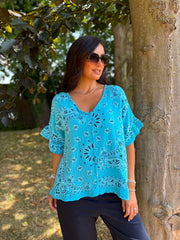 Blue Bubble Cotton Paisley Top Kimberly