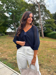 Navy Gathered Loose Knit Paige