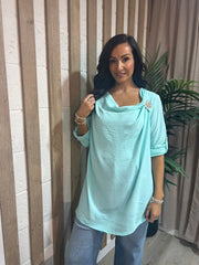 Aqua Gathered Cowl Neck Top Harper