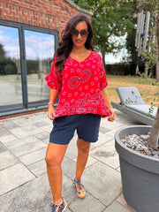 Red Bubble Cotton Paisley Top Kimberly