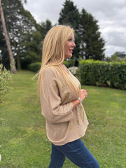 Camel Gold Heart Knit Top Jenna