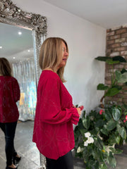 Wine Diamante Flower Top Kinsley