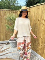 Mocha Floral Brushwork Print Trousers
