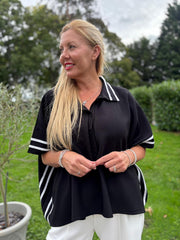 Black Stripe Detail Button Top Leona