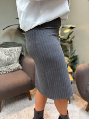 Grey Pinstripe Midi Skirt
