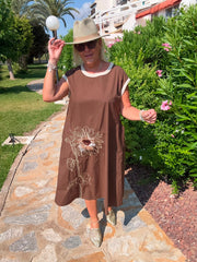 Chocolate Applique Flower Dress Dora