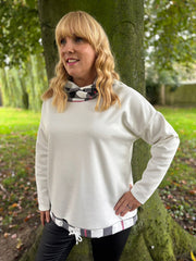 Winter White Checked Trim Sweat Top Iris