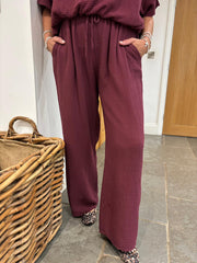 Wine Bubble Cotton Trousers