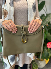 Khaki Braid Fasten Shoulder Bag