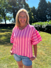 Lipstick Puff Sleeve Striped Top Erin