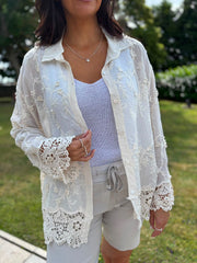 Stone Textured Lace Hem Shirt Dina