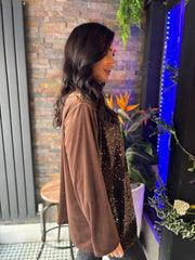 Chocolate Velour Sequin Panel Top Raven