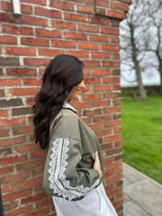 Khaki Lace Detail Zip Jacket Stevie