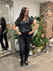 Black Denim Diamante Wide Leg Jeans