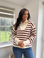 Wine Striped Zip Collar Knit Charlie